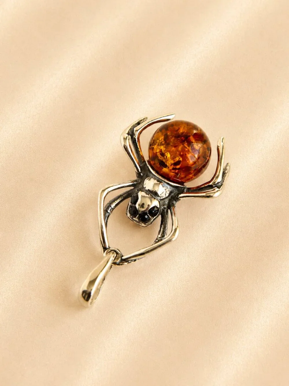 Baltic Amber Spider Pendant in Sterling Silver